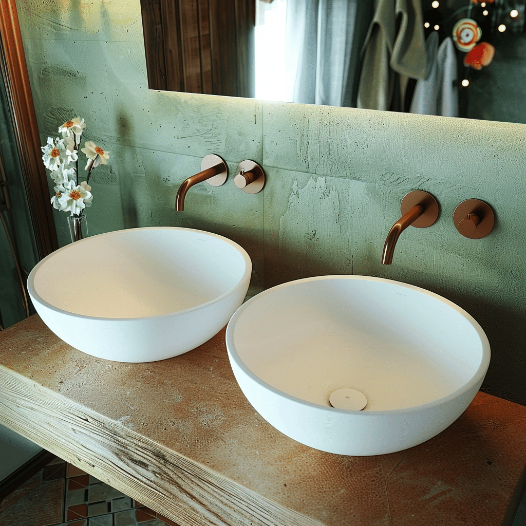Lavabo đá nhân tạo DRS113 để bàn hình tròn, thiết kế trắng mờ, chậu đôi cao cấp